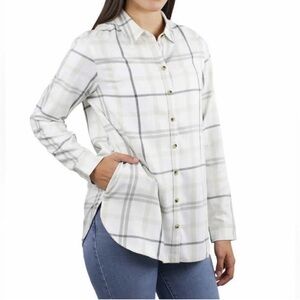 Jachs girlfriend shirt top tunic blouse plaid flannel pockets collar button XL